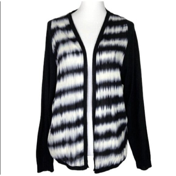 Mystree Open Cardigan Womens Size Medium Black White Tie Dye Layer - Picture 2 of 7